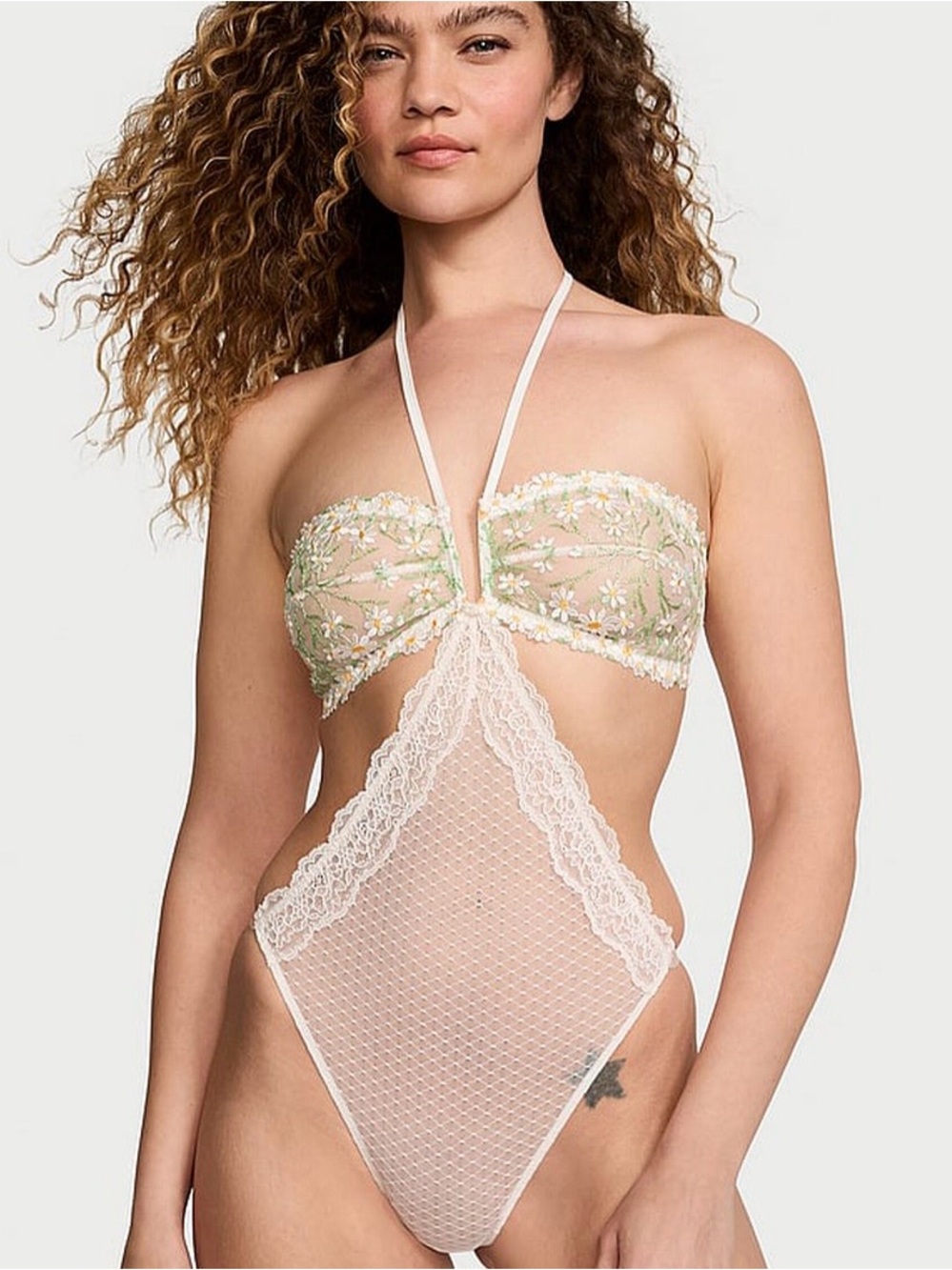 Victoria’s Secret Very Sexy Daisy Chain Embroidery Halter Teddy Bodysuit-Medium